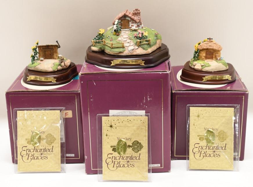 (3) WDCC "Three Little Pigs" House Sculptures: Nice set of Walt Disney Classics Collection resin sculptures featuring the houses of the "Three Little Pigs". The sculptures are in great condition in the original box with COA's and wood bases. Lot i