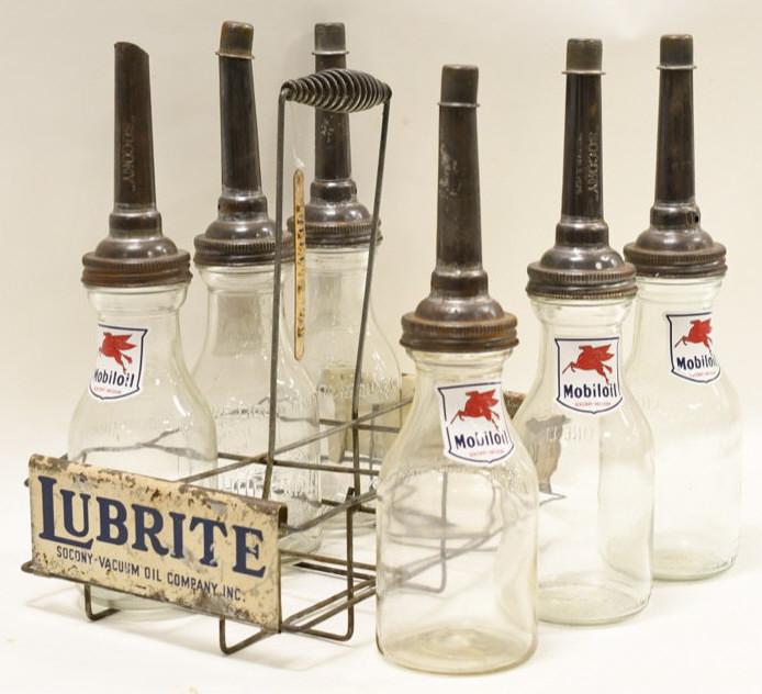 6 SOCONY Oil Bottles W/ Lubrite Carrier (1 of 5)