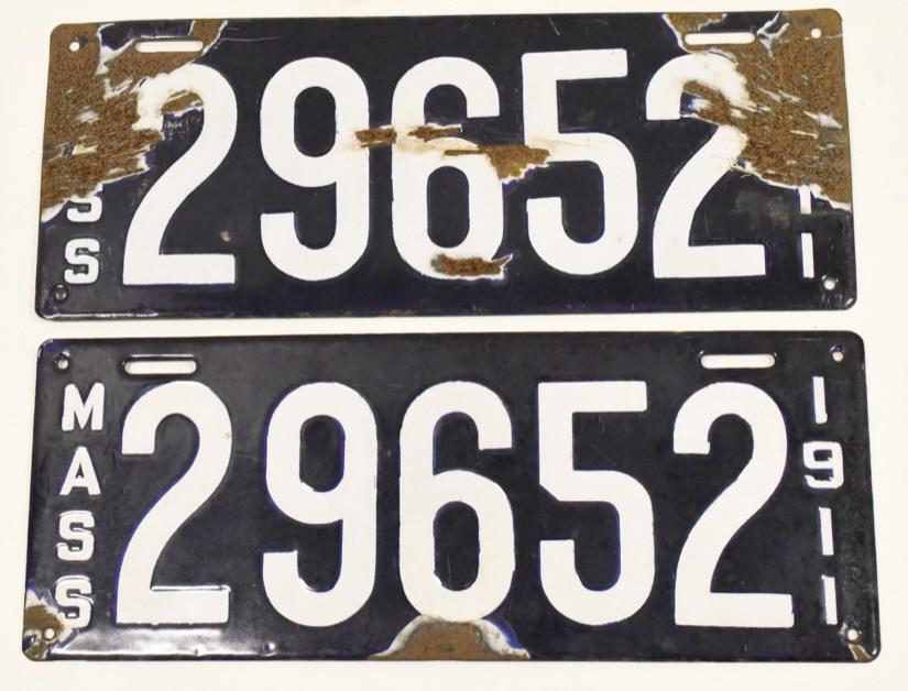 1911 Massachusetts Porcelain License Plate Set (1 of 4)