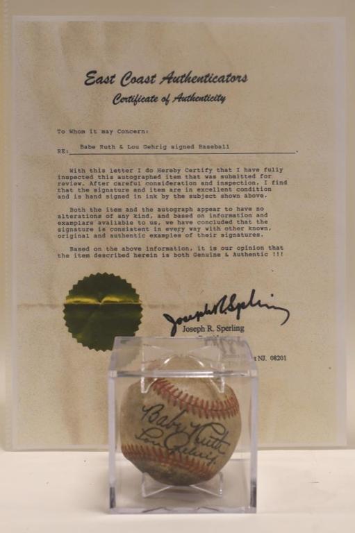 Babe Ruth & Lou Gehrig Signed Baseball  w/ COA (1 of 7)