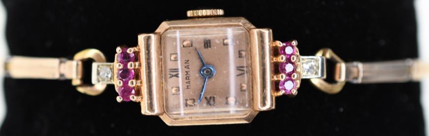 Ladies 14K Gold Harman Ruby & Diamond Watch (1 of 3)