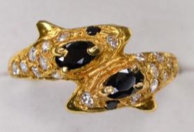 Ladies 18K Yellow Gold Dolphin Ring (1 of 2)