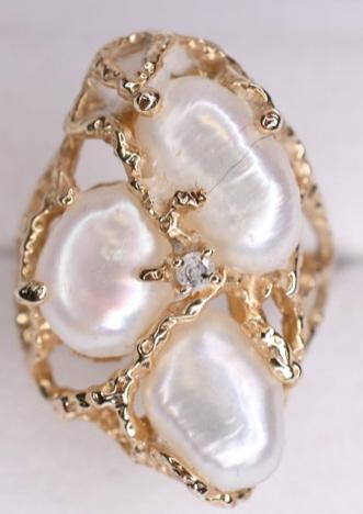 Ladies 14K Yellow Gold Baroque Pearl Estate Ring (1 of 2)
