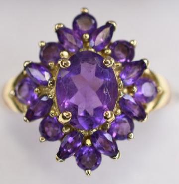 Ladies 10K Yellow Gold Amethyst Cocktail Ring (1 of 2)