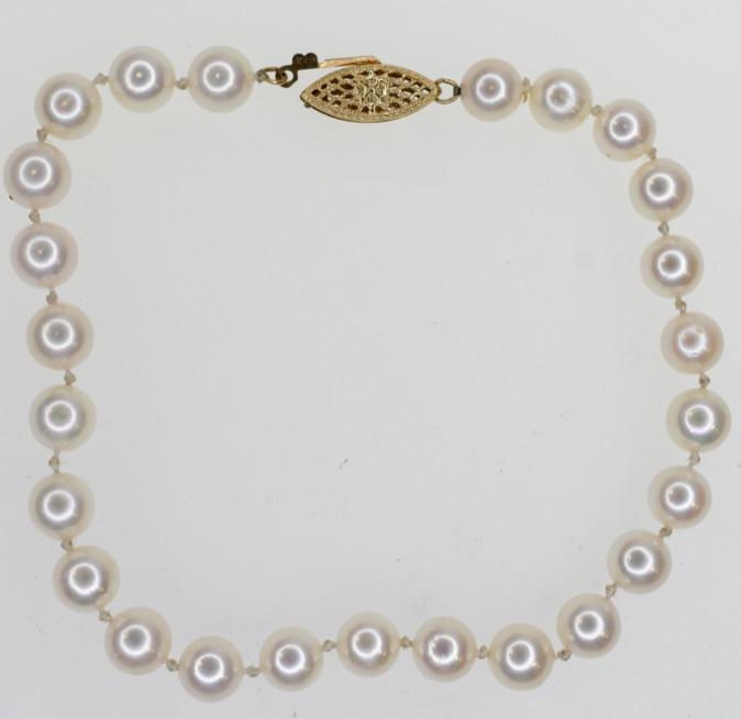 Ladies 14k Yellow Gold 8.5" Genuine Pearl Bracelet (1 of 3)