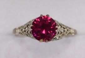 Ladies 14k White Gold Ruby Filigree Ring (1 of 2)