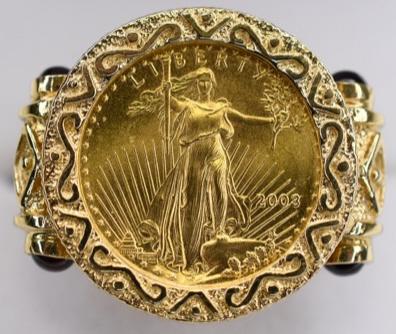 Ladies 14K Yellow Gold 1/10 American Eagle Ring (1 of 2)