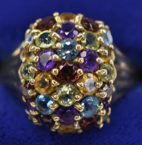 Ladies 10K Yellow Gold Mult-Gemstone Cocktail Ring (1 of 2)