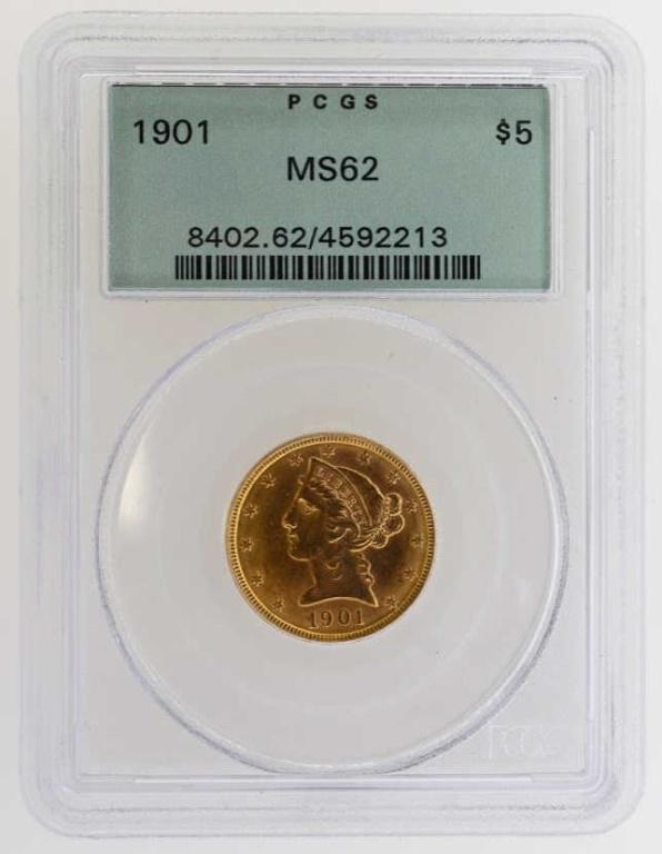 1901 U.S. $5 Gold Liberty Head Coin PCGS MS 62 (1 of 2)