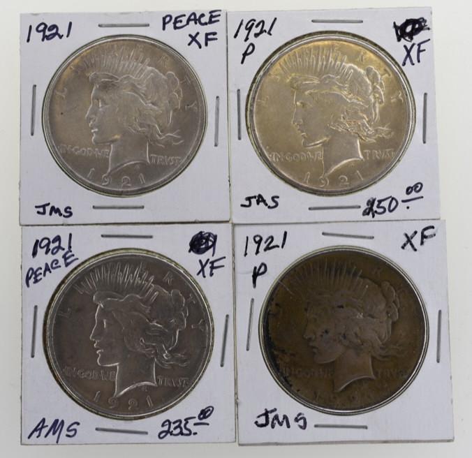 Lot of 4 1921 Peace Dollars (1 of 2)