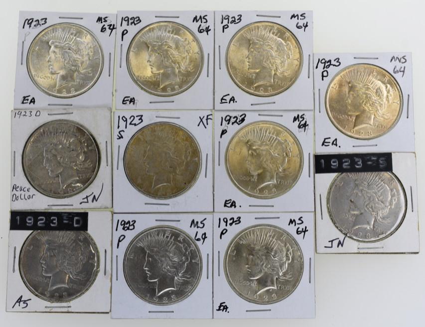 Lot of 11 1923 Peace Dollars (1 of 6)