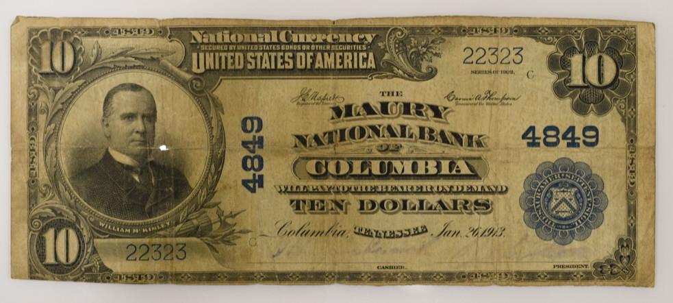 1913 $10 Maury National Bank of Columbia, TN Note (1 of 3)