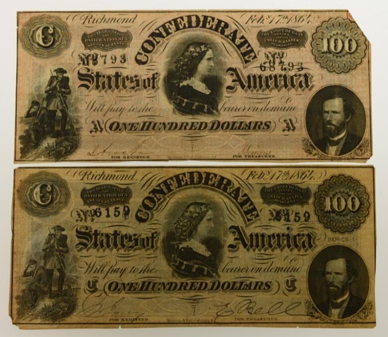 Lot of 2 $100 Confederate States Type 65 Notes (1 of 6)