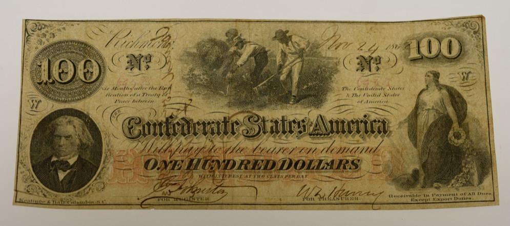 1862-63 $100 Confederate States of America Note (1 of 6)
