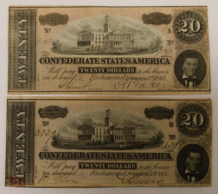 Lot of 2 -1864 $20 Confederate Type 67 Notes (1 of 4)