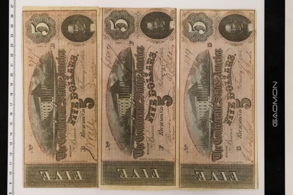 Lot of 3 $5 Confederate States Type 69 Notes (1 of 4)