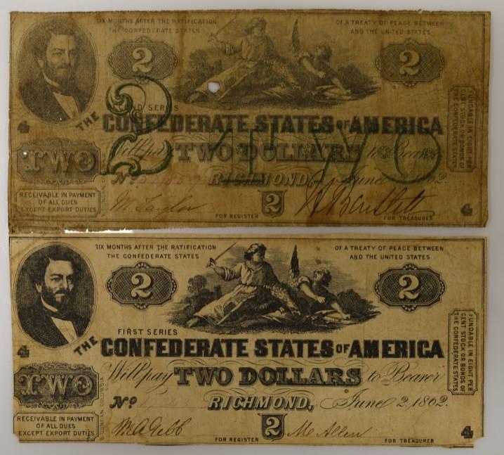 Lot of 2 1862 $2 Confederate States Type 42 Notes (1 of 4)