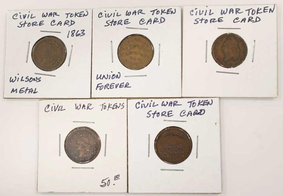 Lot of 5 Civil War Tokens (1 of 12)