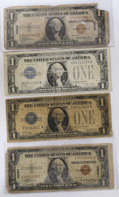 Lot of 2- 1928 & 2- Hawaii $1 Silver Certificates (1 of 4)