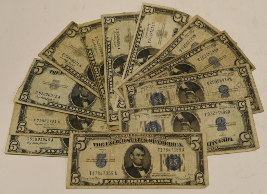 Lot of 12 $5 Silver Certficates (1 of 3)