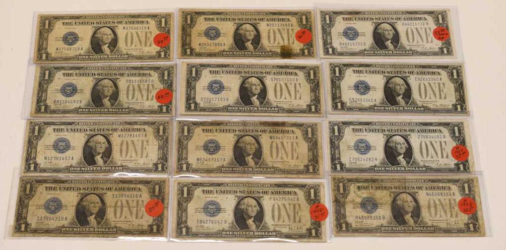 Lot of 12 1928 $1 Funny Back Silver Certificates (1 of 5)