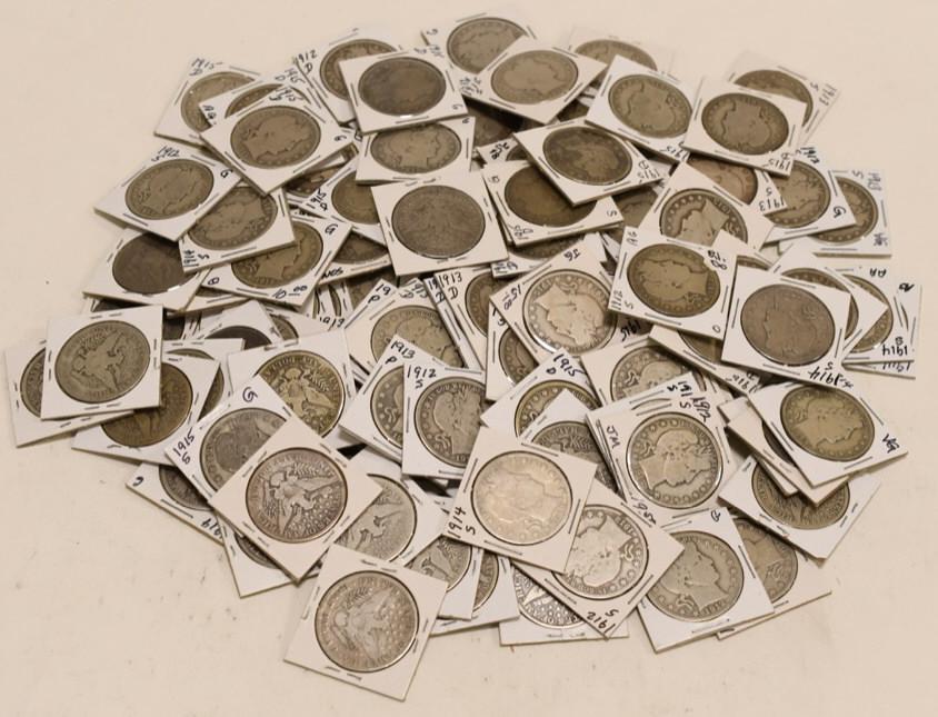 $56 Face 1910 thru 1915 Silver Barber Half Dollars (1 of 6)