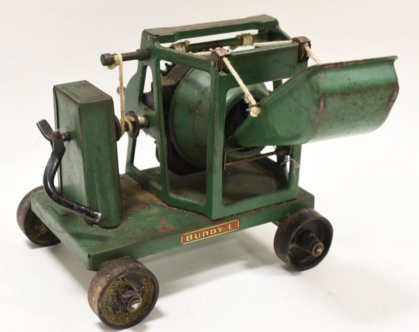 Buddy L Pressed Steel Concrete Mixer: Nice Buddy "L" pressed steel concrete cement mixer. Nice condition with wear from play and display. Displays nicely. Measures approximately 11" across.