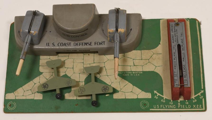 Keystone U.S. Coast Defense Fort Wood Toy: Nice WWll Keystone U.S. Coast Defense Fort. Displays nicely with wear from play and age. Comes with 2 planes. Measures approximately 16" long.