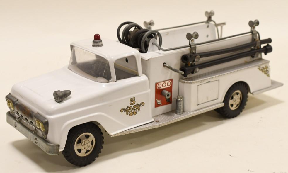 White Tonka No. 5 Pumper Fire Truck: Nice White Tonka No. 5 pumper fire truck. Nice condition with wear from play and age. Measures approximately 17" long.