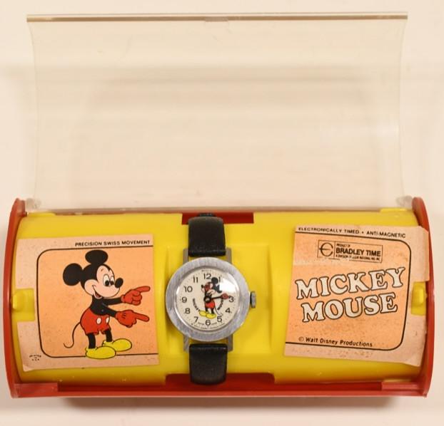 Bradley Time Mickey Mouse Wrist Watch: Nice Bradley Time Mickey Mouse wrist watch. Displays nicely in the original case. Case measures approximately 5 3/4" across.
