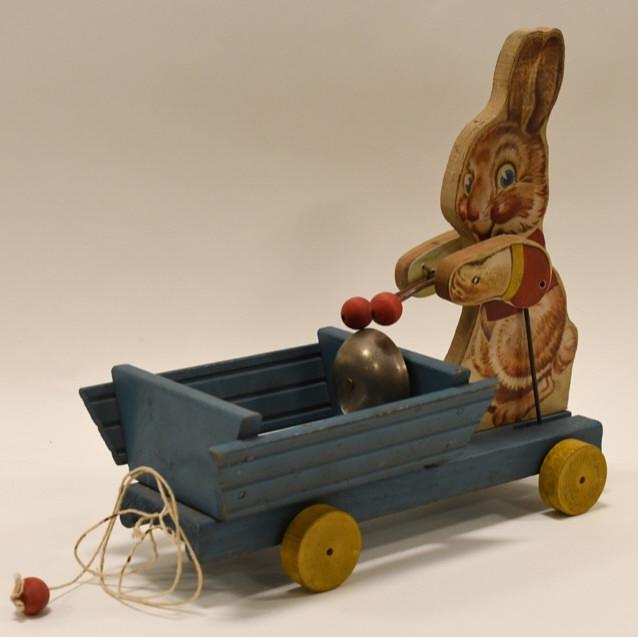 Vintage Fisher Price Bunny Bell Cart Pull Toy: Nice vintage Fisher Price bunny bell cart pull toy. Made of wood. Displays nicely with wear from play and age. Nice working condition. Measures approximately 10" long.