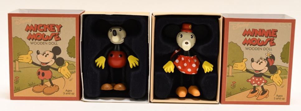 Schylling Mickey & Minnie Mouse Wooden Dolls: Nice Schylling Mickey & Minnie Mouse wooden dolls. Measures approximately 3 1/2" tall.
