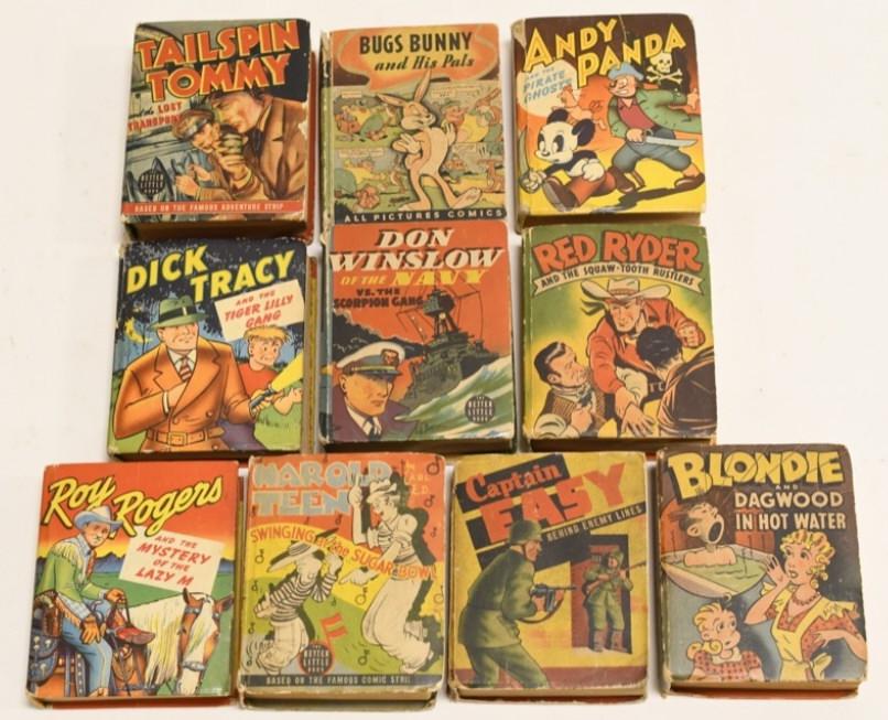 (10) Vintage The Better Little Books: Nice lot of 10 vintage Better little books. Lot includes Roy Rogers, Bugs Bunny, Dick Tracy, Blondie, and More! All have wear from age and use.