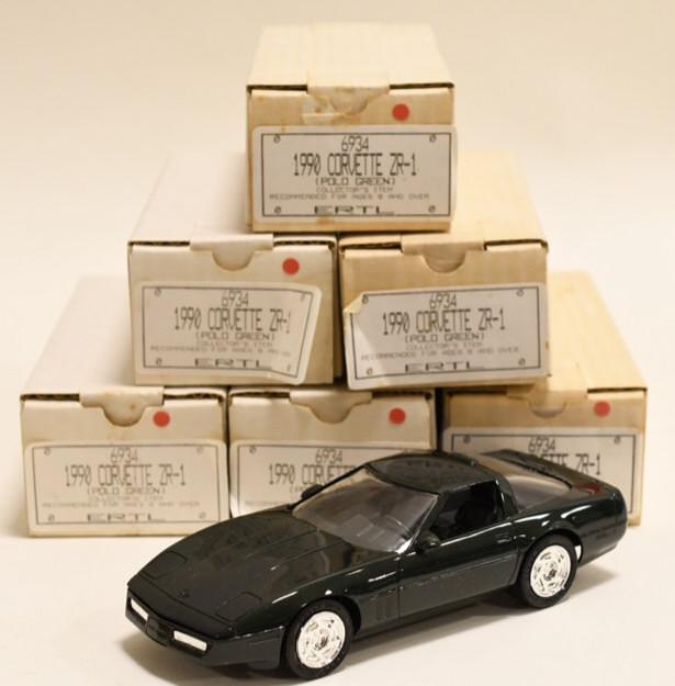 (6) 1990 Corvette ZR-1 Polo Green Promo Cars w Box: Nice lot of six Chevrolet Corvette dealership promotional 1/25 scale cars in box. Nice condition with light wear from age and storage. Display well.