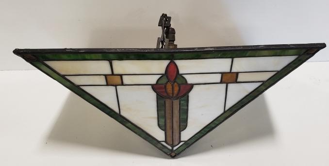 Art Deco stained glass light fixture, hanging: 18 1/2"W x 16"T