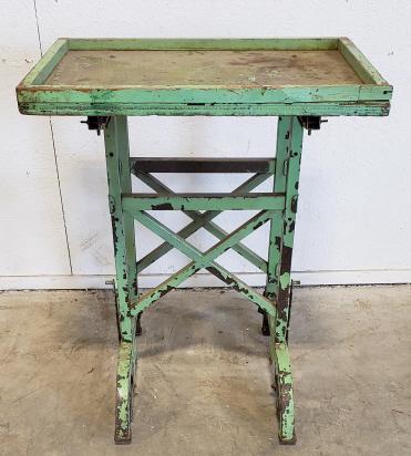 Industrial table w/ wooden top and wheels: Industrial table w/ wooden top and wheels
