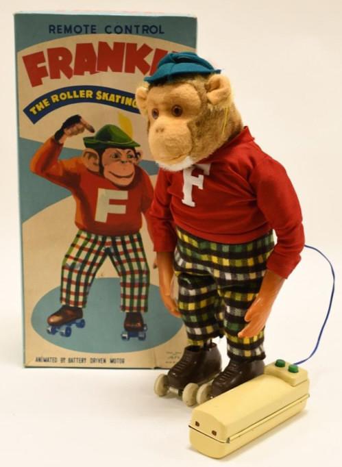 Alps Battery Op. Frankie The Roller Skating Monkey: Nice Alps battery operated Frankie the roller skating monkey with box. Displays nicely with wear from play and age. Measures approximately 13" tall.
