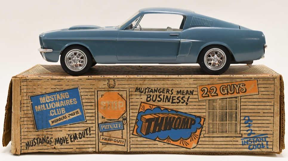 AMF Wen Mac 1967 Ford Mustang Car: Vintage American Machine and Foundry Co 1967 Ford Mustang Promo dealer car. Made of plastic and metal. Has some repairs. Comes with the box. Measures approximately 16" long.