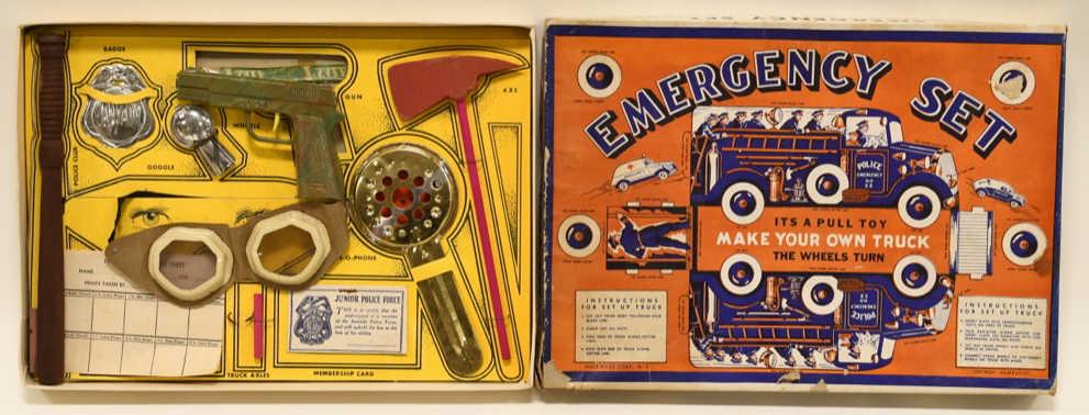 Hale-Nass Corp. Emergency Set: Nice vintage Hale-Nass Corp. emergency set in box. Set displays very nicely with light wear from age. Appearsto be unplayed with. Box measures approximately 14 1/2" long by 10 1/2" wide.