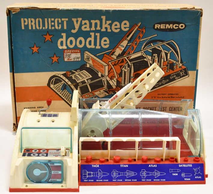 Remco Project Yankee Doodle Secret Test Center: Nice Remco Project Yankee Doodle Secret Rocket Test Center in original box. Box has good color and displays nicely for its age. Has wear from display and storage. Toy appears to be complete. Untested.