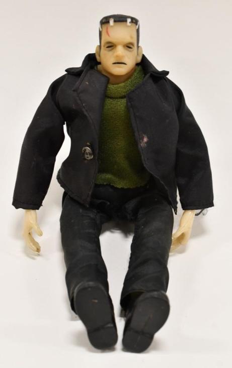 1979 Remco Frankenstein 9" Action Figure: 1979 Remco Frankenstein 9" action figure. The legs are loose. The pants have a rip in them and he is missing a finger. Has wear from age and play. Displays nicely.