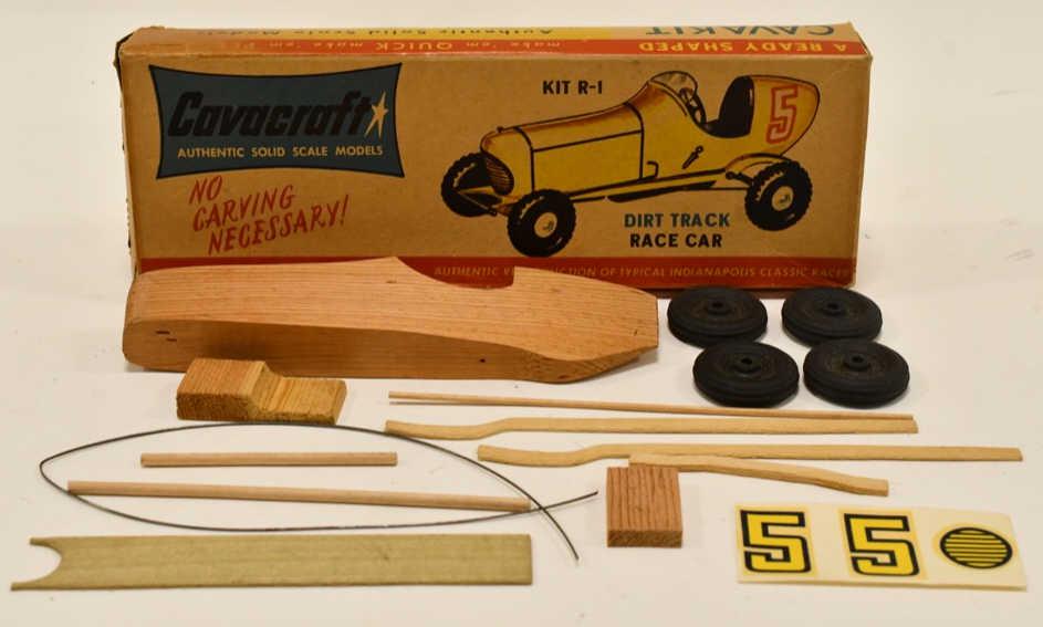 Cavacraft Dirt Track Race Car Wood Model Kit: Cava Kit dirt track race car wood model kit with the box. Displays nicely with wear from age and display.