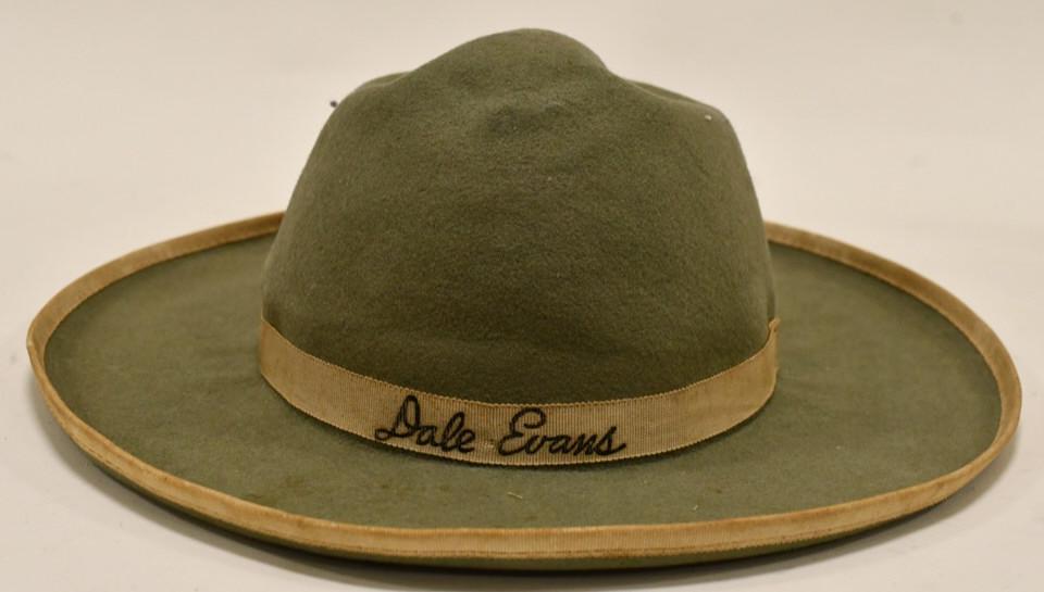 Exclusive Dale Evans Cowboy Hat: Exclusive Dale Eavns cowboy hat. The Dale Evans brand patch fell off, but is still present. This product was distrubuted by Sears & Roebuck Co. Size medium. Displays well with wear from age and use.