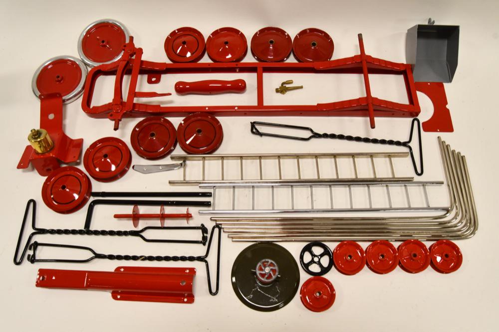 Lot of Restored A/N,Buddy L, Keystone Truck Parts: Lot of restored American National, Buddy L, Sturditoy, Keystone, and other large truck parts. Lot includes, a frame, wheels, ladders, steering wheels, and more!