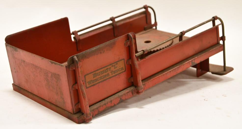 Original Buddy L Wrecking Truck Bed: Original Buddy L Wrecking Truck Bed. Has rust and paint loss from use and age. Still has the Buddy L decals.