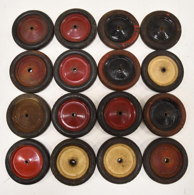 Lot of (16) Buddy L American National Rubber Tires: Lot of (16) American National rubber tires. Tires measures approximately 4 1/4" in diameter.