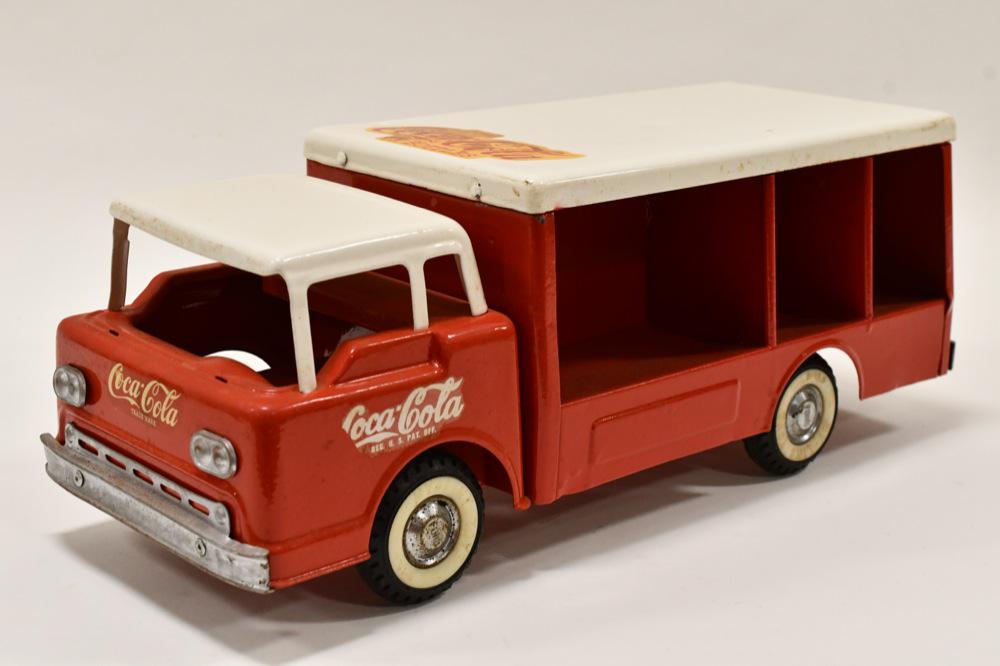 Restored Nylint Coca-Cola Delivery Truck: Restored Nylint Coca-Cola delivery truck. Displays nicely with good restoration. Has wear from storage and display. Measures approximately 16 1/2" long.