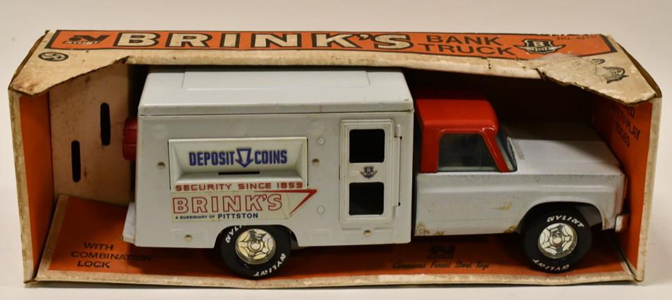 Nylint Brink's Combination Lock Coin Bank Truck: Original Nylint Brink's combination lock coin bank truck with the original box. Displays nicely with some wear from storage and display. Truck has some dust and needs cleaned. Measures approximately 1