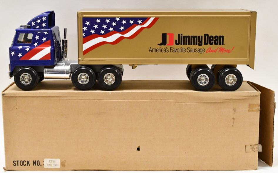 Ertl Jimmy Dean Sausage Semi Truck and Trailer: Ertl Jimmy Dean Sausage International semi truck and trailer. Nice condition in the box. Measures approximately 22" long.
