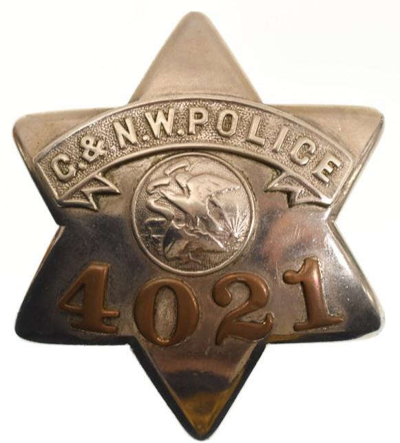 Obsolete C&N.W. Railroad Police Pie Plate Badge (1 of 4)